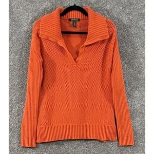 Lauren Ralph Lauren Sweater Womens Small Orange V-Neck Pullover Long Sleeve